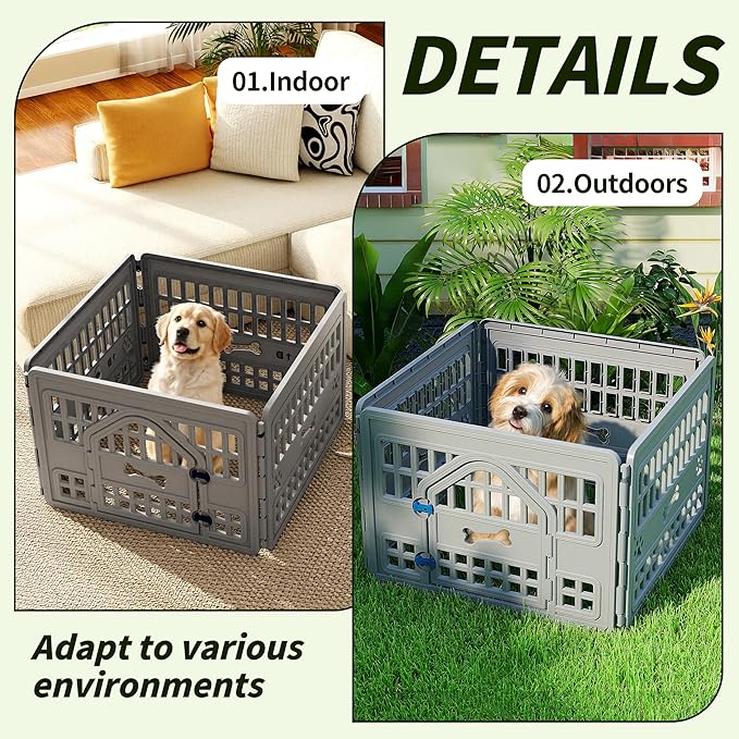Dog PlayPen Indoor,12-Panel Puppy Playpen Outdoor Waterproof,Heavy Resin Dog Fence for Small Medium Large Extra Dogs,Foldable in Half(125.3 * 125.3 * 23.82in)
