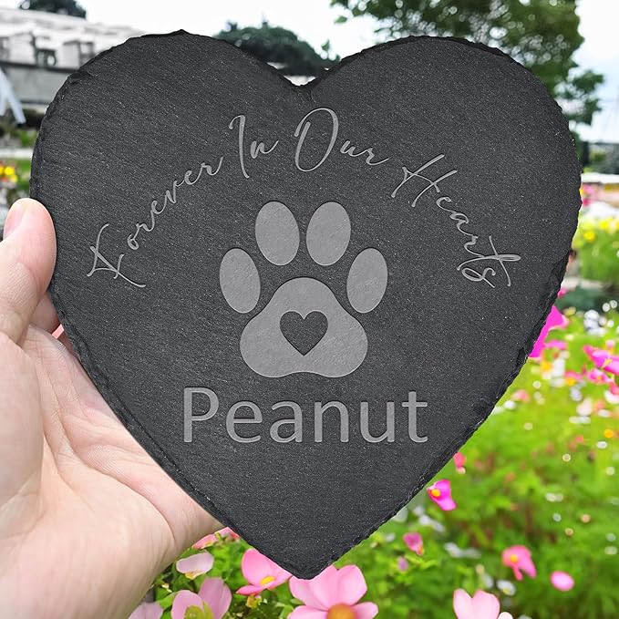 Red Slate Pet Memorial Stone - Pet Loss Gift - Forever in Our Hearts (Heart-shaped)