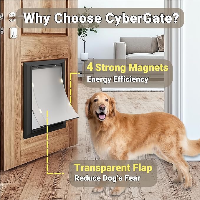 Large Dog Door for Exterior Doors, Cutout Size 12.2''W x 18''H, Heavy Duty Double Flap for Extreme Weather, Energy-Efficient, Easy to Assemble, Lockable Panel Included, Black (L)
