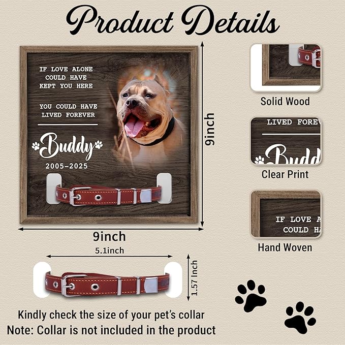 Dog Memorial Frame with Collar Holder – If Love Alone Could Have Kept You Here Quote – Personalized Dog Loss Picture Frame with Name – Dark Wood Pet Memorial Gift with Collar Holder