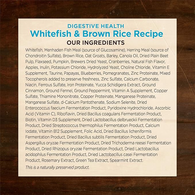 Wellness CORE Digestive Health Dry Dog Food, Wholesome Grains, Natural, Recipe for Dogs with Sensitive Stomachs, Whitefish & Brown Rice, (4-Pound Bag)