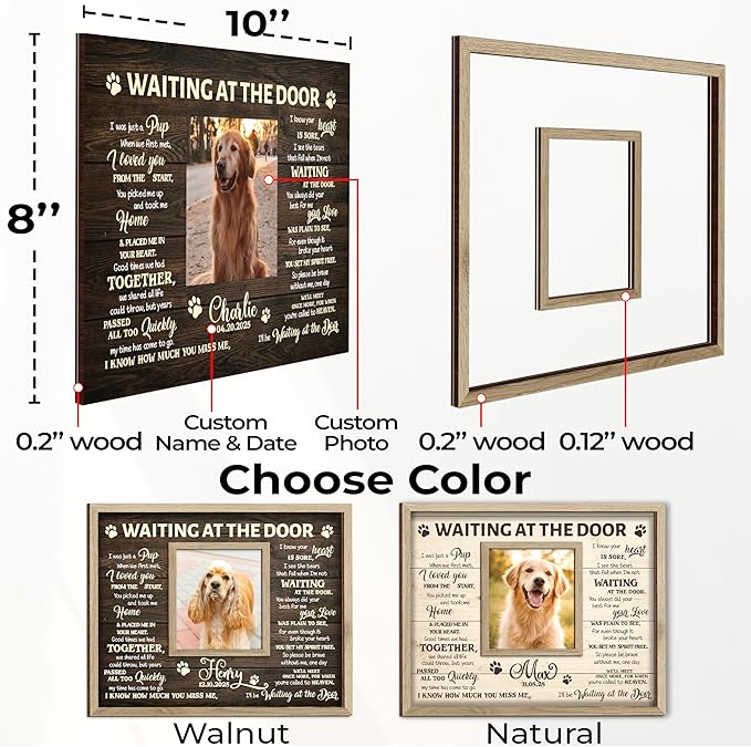 Pet Memorial Gifts for Dogs - Personalized Waiting at The Door Dog Memorial Picture Frame, Engraved Keychain, Pet Sympathy Card - Passed Away Sympathy Gift for Dog Lovers, Bereavement Decor Home