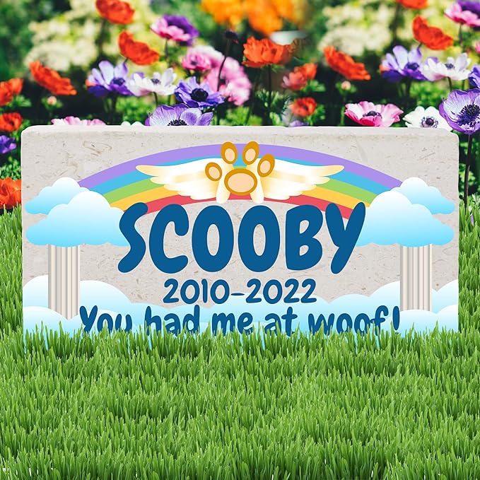 Personalized Pet Memorial Stone, 6x12 Custom Limestone Pet Grave Markers as Keepsake or Pet Remembrance, Thoughtful Pet Loss Gifts for Bereaved Pet Owners, Personalized Memorial Gifts (Scooby)