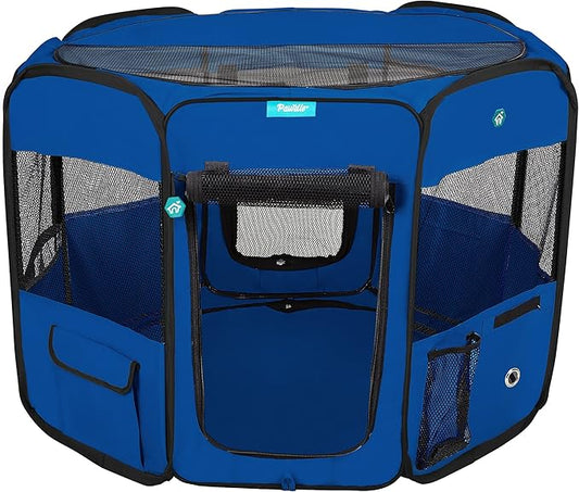 Deluxe Premium Pet Dog Playpen Portable Soft Dog Exercise Pen Kennel with Carry Bag for Dogs, Cats, Kittens, and All Pets (Medium, Blue)