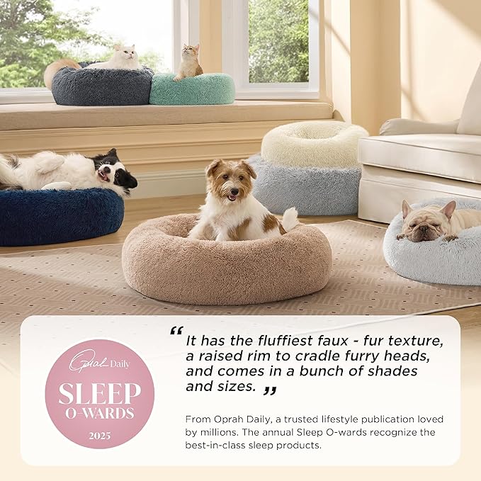 Bedsure Calming Dog Bed for Extra Large Dogs - Donut Washable Large Pet Bed, 45 inches Anti-Slip Round Fluffy Plush Faux Fur Dog Bed, Fits up to 120 lbs Pets, Camel