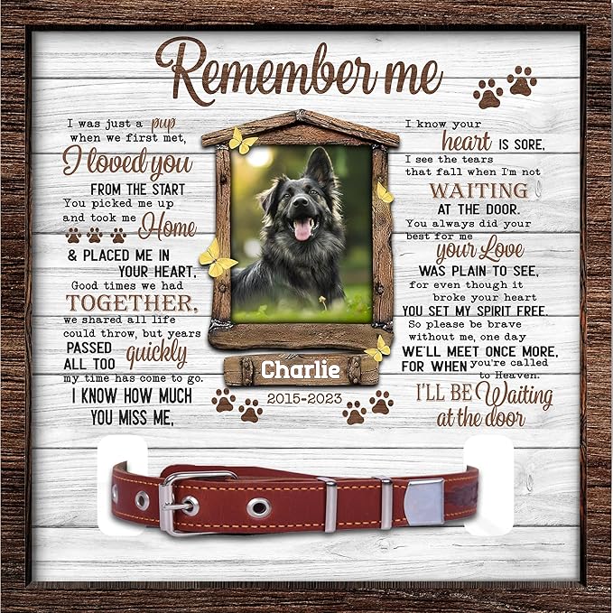 Dog Collar Memorial Frame – Personalized Pet Loss Picture Frame with Collar Holder – Sympathy Gift for Dog Lovers – in Memory of Dog Keepsake Display