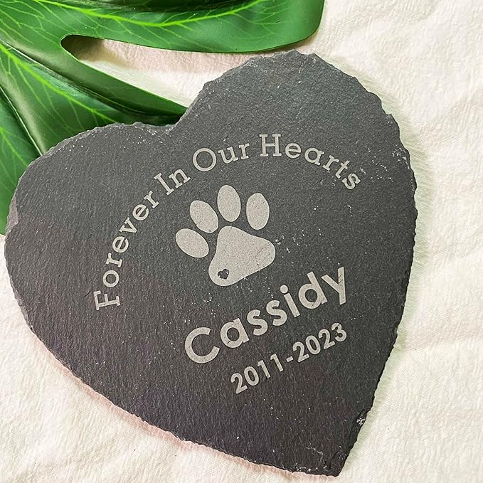 4" Personalized Dog Memorial Stone, Heart Paw Print Pet Headstone, Forever in Our Hearts Dog Cat Garden Stone Grave Marker, Dog Sympathy Gifts