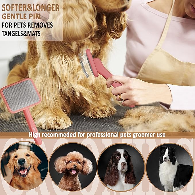 LBMBAIC Doodle Slicker Bursh With 25mm Long Soft Pin for Thick and Long Fur Medium and Large Size Dogs with 7.5INCHES Metal Grooming Comb for Dogs and Cats.