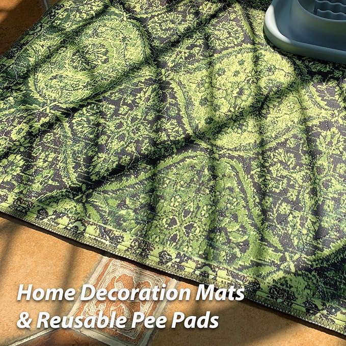 nunubaby Washable Pee Pads for Dogs, Stylish, Non-Slip and Leak-Proof Pee Pads. Reusable Potty Pads for Dogs for Crates and Floors.(Green/Multi, 48" x48" )