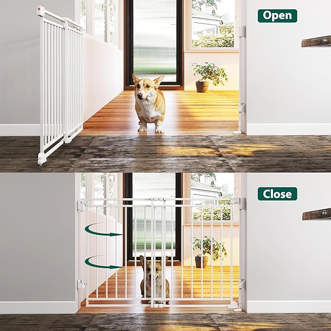 26.5-43" No Bottom Bar Baby Gate for Stairs and Doorways, 29" Tall Hardware-Mounted Baby Gate for Top and Bottom Stairs, Auto-Close Dog Gate Indoor with Extra Wide Walk Thru