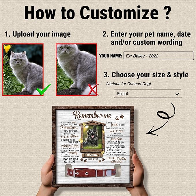 Dog Collar Memorial Frame – Personalized Pet Loss Picture Frame with Collar Holder – Sympathy Gift for Dog Lovers – in Memory of Dog Keepsake Display