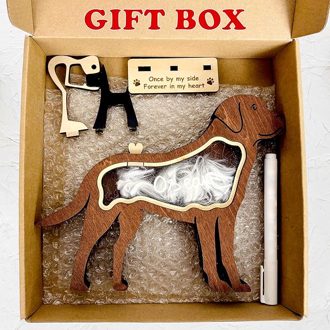 Labrador Dog Hair Keepsake Box Wooden Pet Fur Gifts for Dog Cat Unique Dog Shape Standable Tabletop Decor Pet Dog Memorial Idea Gift for Pet Lover Family Friends Storing Hair Teeth Ashes PSD6-19M