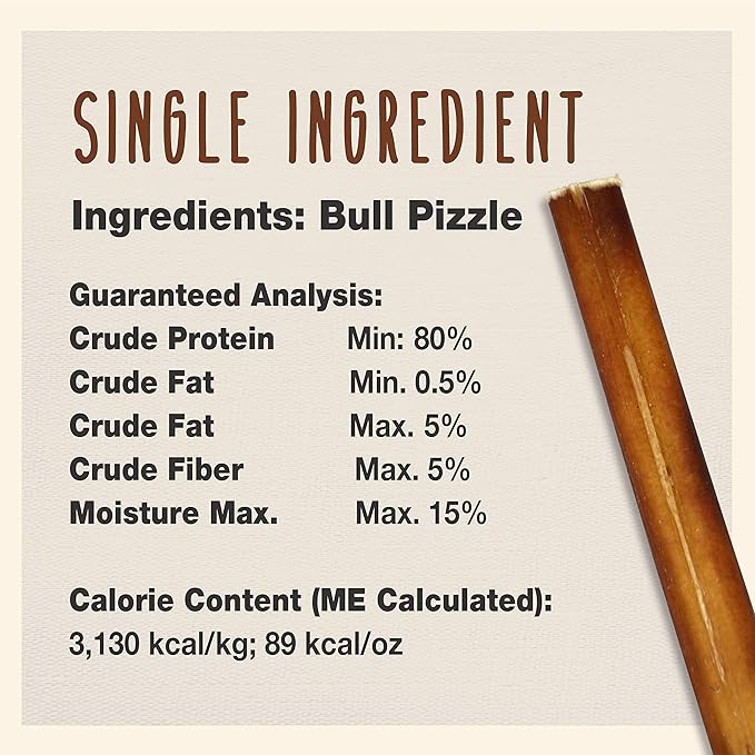 Cadet Bully Sticks for Small Dogs – All-Natural Beef Pizzle, High Protein, Low Fat, Long-Lasting, Grain & Rawhide-Free Dog Chews for Aggressive Chewers, Small (12 Ounce)