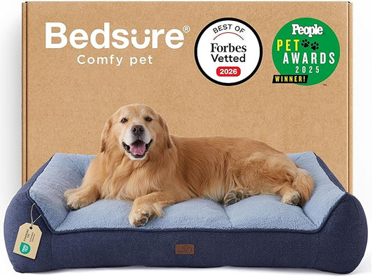 Bedsure SupportMax™ XL Plus Orthopedic Dog Beds Large Sized Dog - As Seen on TV Extra Thick Supportive Dogs Couch with Waterproof Washable Cover, Jumbo Pet Sofa with Soft Sherpa, Navy, 48"