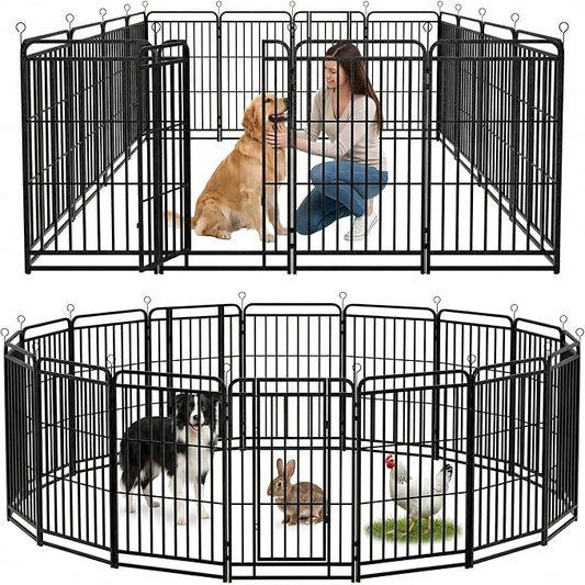 Dog Playpen Outdoor 16 Panels 47'' Rustproof Metal Dog Fence with Gate Small Medium Portable Large Dog Play Pen 36FT 141 Sq.ft for RV Camping, Trips, Play Yard