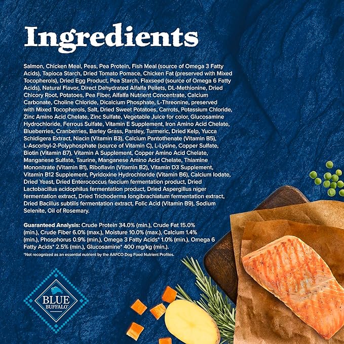 Blue Buffalo Wilderness Adult High-Protein Dry Dog Food with Real Salmon, Grain-Free, Made in the USA with Natural Ingredients, Salmon, 24-lb Bag