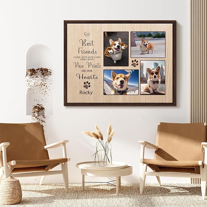 Custom Dog Memorial Gifts for Loss of Dog, Personalized Wall Art with Photo and Name, Forever in My Heart Memorial Canvas Keepsake for Pet Owners Lovers, Customized Dog Loss Sympathy Gifts