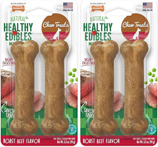 Nylabone Healthy Edibles Natural Dog Chews Long Lasting Roast Beef Flavor Treats for Dogs, Small/Regular (2 Count) (Pack of 2)