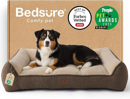 Bedsure SupportMax™ XL Pro Orthopedic Dog Beds Large Sized Dog - As Seen on TV Extra Thick Supportive Dogs Couch with Waterproof Washable Cover, Extra Large Comfort Pet Sofa with Soft Sherpa, Brown
