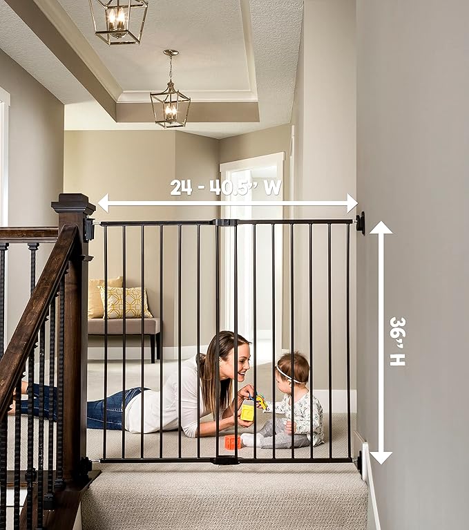 Regalo 2-in-1 Extra Tall Easy Swing Stairway and Hallway Walk Through Baby Gate, Black 1 Count & Deluxe Home Accents Widespan Safety Gate, 74.5" W x 28" H, Includes 4 Wall Mounts, Black