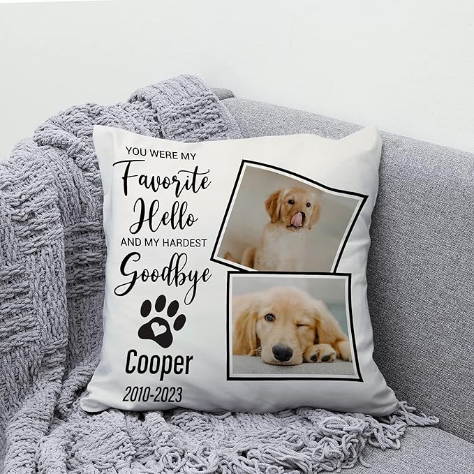 Hyturtle Personalized Pet Photo Memorial Pillow with Insert 12"x12" Double-Sided Printed Sympathy Gifts for Loss of Dog - Dog Remembrance Gifts - Custom Pet Picture Memorial Gifts - Home Decor Pillow