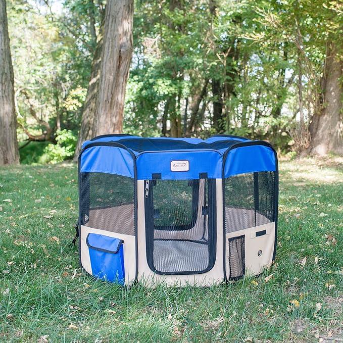Armarkat Model PP001B-M Portable Pet Playpen in Blue and Beige Combo, Medium