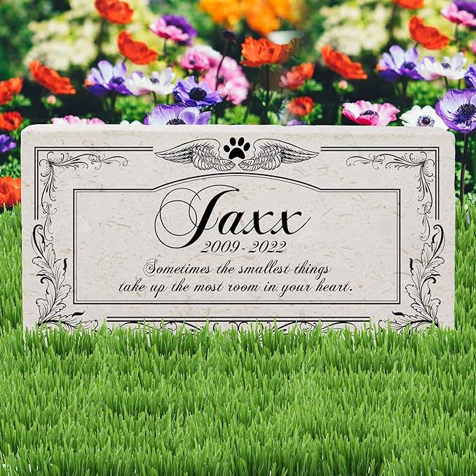 Personalized Pet Memorial Stone, 6x12 Custom Limestone Pet Grave Markers as Keepsake or Pet Remembrance, Thoughtful Pet Loss Gifts for Bereaved Pet Owners, Personalized Memorial Gifts (Jaxx)