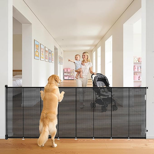 Retractable Baby Gate for Stairs, 48" Tall X 200" Wide Mesh Dog Gate Indoor, Child Gate for Doorways, Hallways, Deck, Indoor Outdoor Pet Baby Safety Essentials for Home, Black
