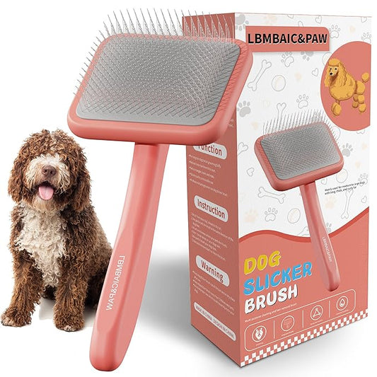 Dog Brushes for Poodle,Doodle,Goldendoodle,Labradoodle Coats Best Slicker Brush for Dogs Thick Long Curly Hair Shedding Detangles,Fluffy Grooming Fast Long Pin Slicker Brush Dematting.Wooden(Large)