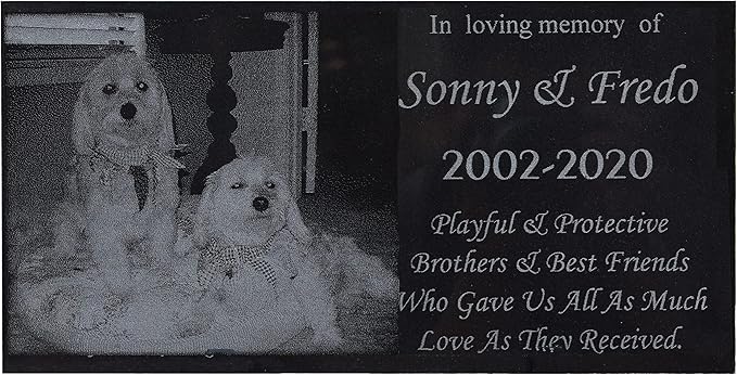 Runalp Dog Memorial Laser Engraved Granite Stone, Pet Memorial Headstone, Dog Memorial Marker with Picture, Customized