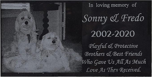 Runalp Dog Memorial Laser Engraved Granite Stone, Pet Memorial Headstone, Dog Memorial Marker with Picture, Customized