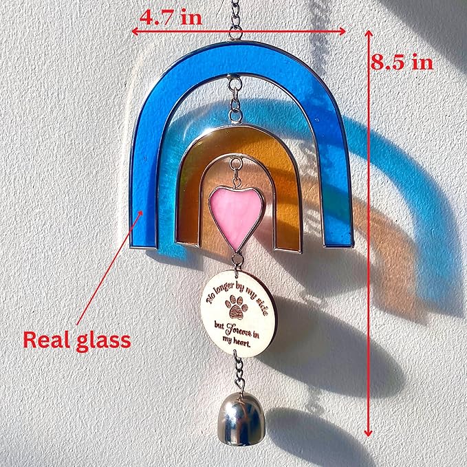Pet Memorial Wind Chime, Stained Glass Suncatcher Rainbow Bridge Dog Memorial Gifts, Memorial Gifts for Loss of Dog Passing Away Gift, Pet Memorial Gift for Dogs, In Memory Of Dogs, Bereavement Window