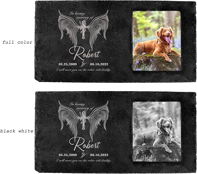 Fanery Sue Custom Cat Memorial Stones with Full Color Image, Dog Memorial Gift Garden Stones, Pet Grave Markers Personalized, All-Natural Memorial Headstone for Pet