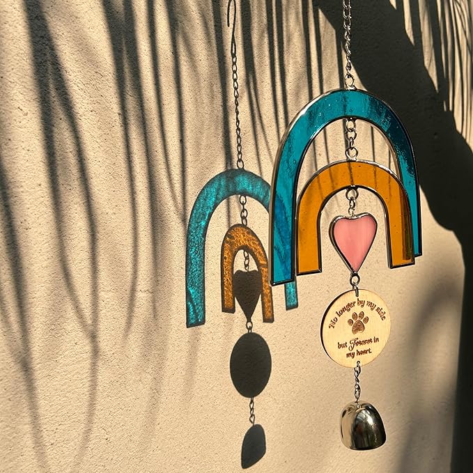 Pet Memorial Wind Chime, Stained Glass Suncatcher Rainbow Bridge Dog Memorial Gifts, Memorial Gifts for Loss of Dog Passing Away Gift, Pet Memorial Gift for Dogs, In Memory Of Dogs, Bereavement Window