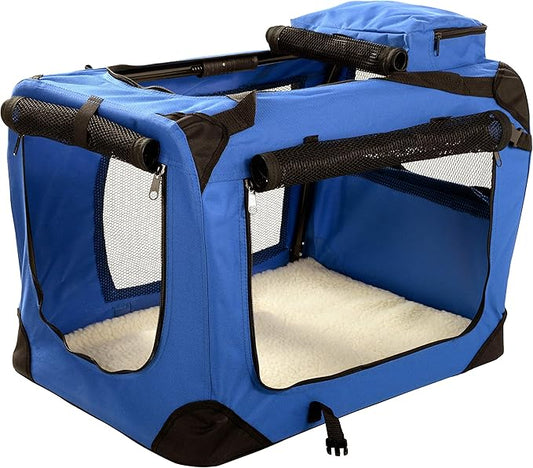 MOOL Extra-Large Pet Carrier Crate with Reversible Fleece Mat, Blue