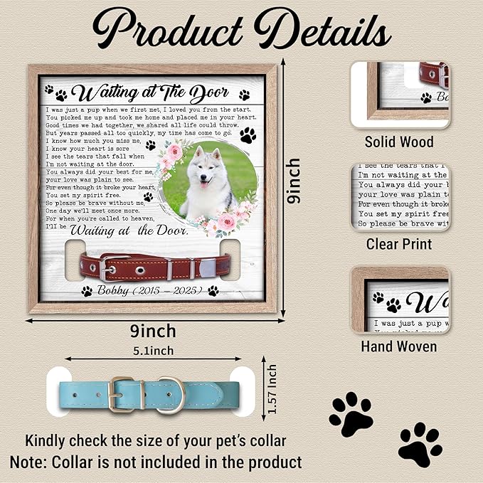 Dog Collar Picture Frame Memorial – Personalized Pet Loss Gift – Pet Memorial Frame with Collar Holder & Photo – Dog Memory Frame for Loss of Dog