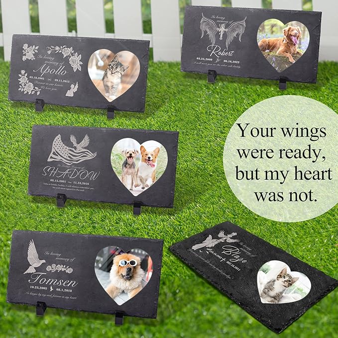 Fanery Sue Custom Cat Memorial Stones with Full Color Image, Dog Memorial Gift Garden Stones, Pet Grave Markers Personalized, All-Natural Memorial Headstone for Pet