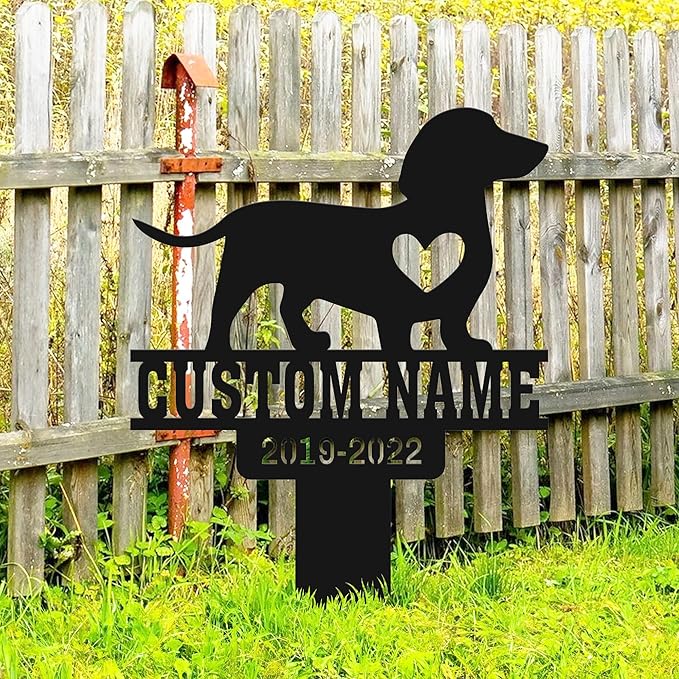 Grave Marker for Dogs Personalized, Memorial Metal Plaques, Pet Cross Stake for Outdoors, Dachshund Memorial, Temporary Grave Marker for Dogs, Pet Loss Gifts