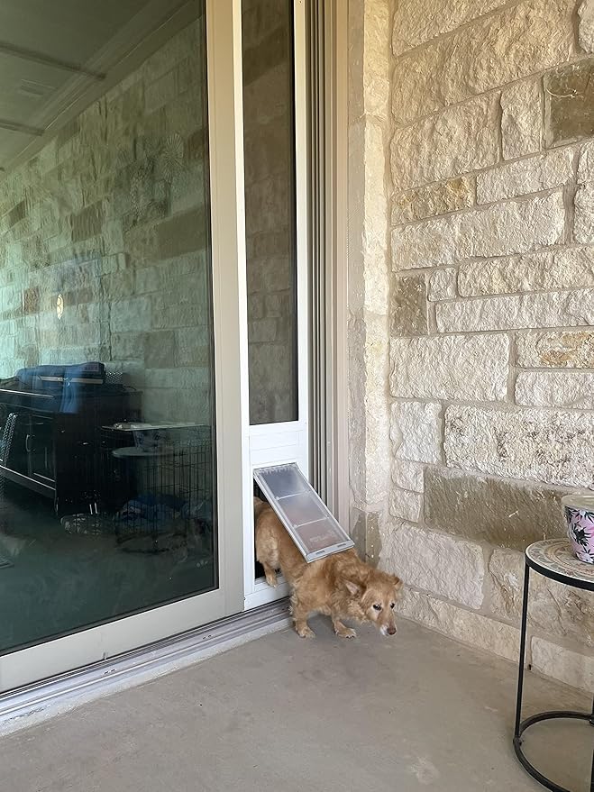 Endura Flap Thermo Panel Pet Door for Sliding Glass Doors | Heavy-Duty Aluminum Frame with Secure Locking Cover | Energy Efficient & Easy Install | White, Small Flap, 74.75"-77.75" Slider Height