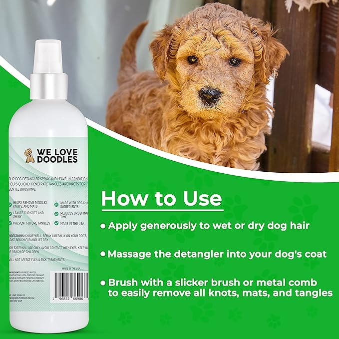 We Love Doodles Dog Dematting Brush & Rake, Hair Brush for Dogs, Made in the USA & Detangler Spray - Stainless Steel Blades, No Pulling, All Hair Types, Promotes Circulation, All Breeds, Ages