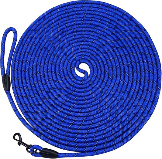 Long Dog Leash for Training 15Ft-Reflective Nylon Rope with Swivel Hook-Recall Agility Lead for Large Small Medium Dogs Outside Walking Hiking-Royal Blue Diam 1/2"