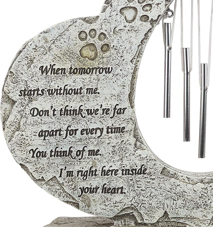 Paw Prints Pet Dog Memorial Stones with Wind Chimes, Loss of Dog Sympathy Keepsake Pet Dog Memorial Gi-fts, Heart Shaped Pet Dog Headstone Grave Markers for Garden Yard Patio Lawn Decor
