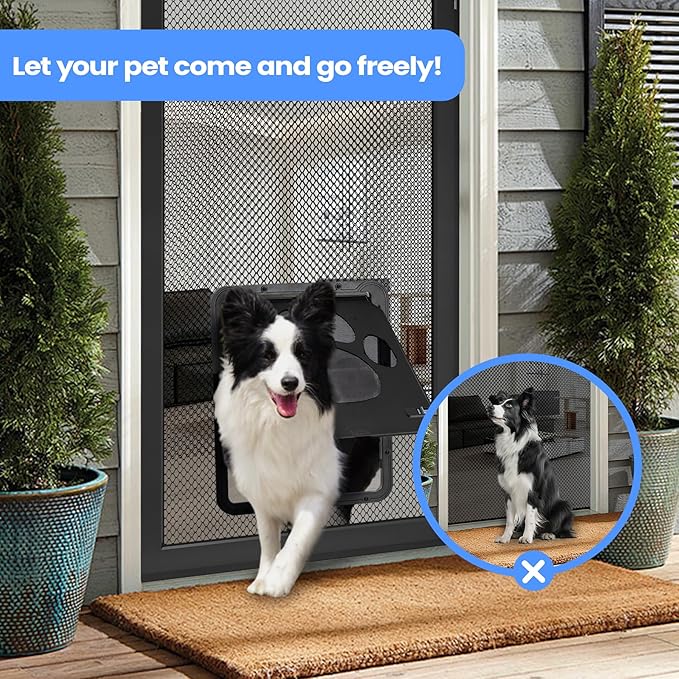 Large Dog Door for Screen Door, Lockable Doggy Door for Sliding Door, Automatic Closing Doggie Pet Screen Door, Build in Large Cat Screen Door
