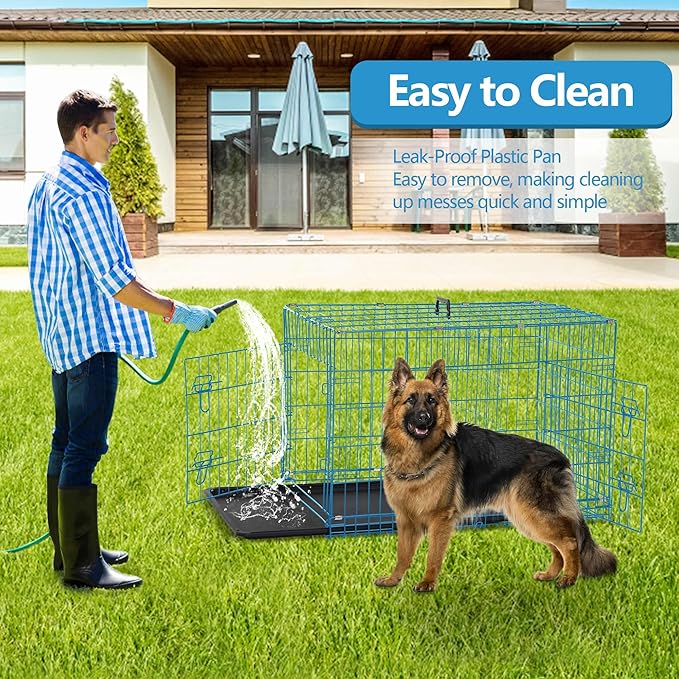 Dog Crates for Medium Dogs 42 Inch Dog Kennel Medium Dog Crate Foldable Dog Cage Double Door w/Leak-Proof Tray/Divider, Portable Dog Cage Collapsible Metal Dog Crate Dog Cages for Medium Dogs Indoor