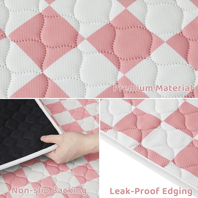 Ralxion 2 Pack Pink Checkered Washable Pee Pads for Dogs, Checkered Reusable Dog Pee Pads, for Puppy Playpen, Crate, Whelping Box, Potty Training, Cute Aesthetic Absorbency, Leak-Proof Non-Slip