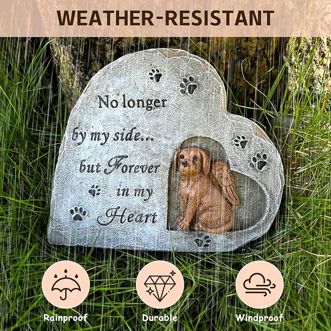 Dog Memorial Gifts for Loss of Dog, Pet Memorial Stone Sympathy Gift Outdoor Grave Marker Garden Stone Statue Dog Tombstone Comfort Gift