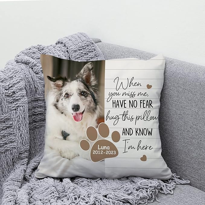 Hyturtle Personalized Pet Photo Memorial Pillow with Insert 12"x12" Double-Sided Printed Sympathy Gifts for Loss of Dog - Dog Remembrance Gifts -Custom Pet Memorial Gifts - Hug This Pillow Home Decor