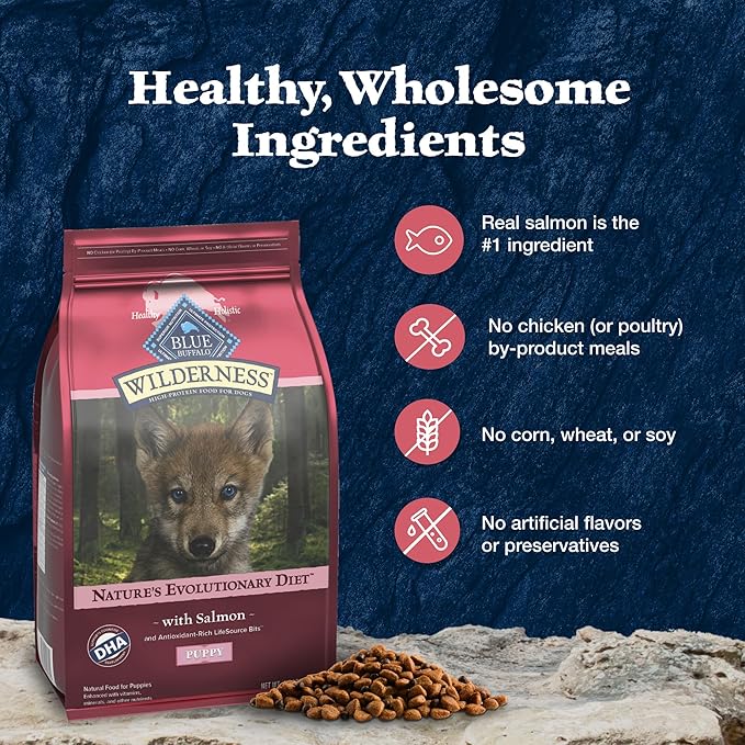 Blue Buffalo Wilderness High-Protein Natural Dry Food for Puppies, Salmon Recipe, 24-lb. Bag