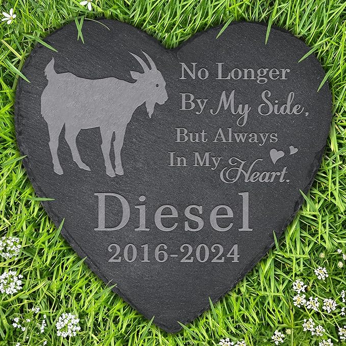 Goat Memorial Stone Goat Headstone - Memorial for Goat - Loss of Goat - Goat Keepsake - Pet Remembrance Goat - in Memory of Goat (Heart-Shaped)