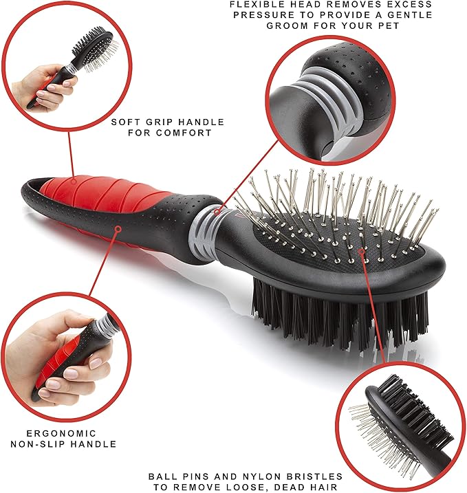 Mikki Dog, Cat Combi Brush Removes Knots, Tangles -2 sided -Nylon and Ball Pin for Small to Medium Pet